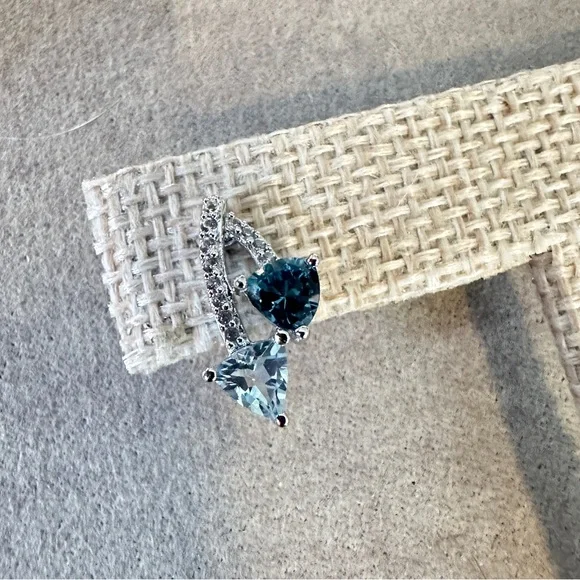 Sterling Silver 16.3mm Blue Topaz Triangle Stud Earrings - Picture 2 of 5
